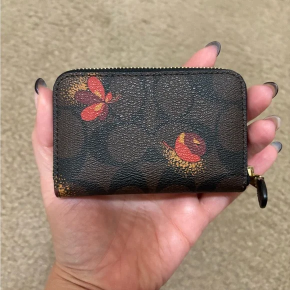 Coach Dark Brown Wallet with Red Floral Accents - Picture 2 of 3